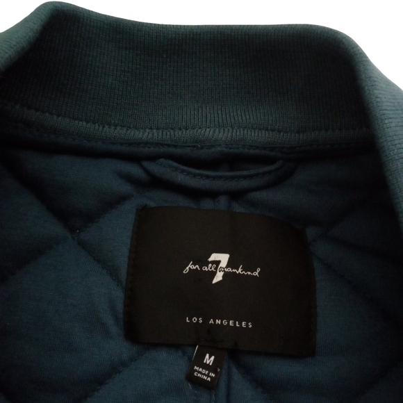 7FAM Diamond Stitch Quilted Bomber Jacket  Crushed Velvet Teal Medium - Picture 3 of 10